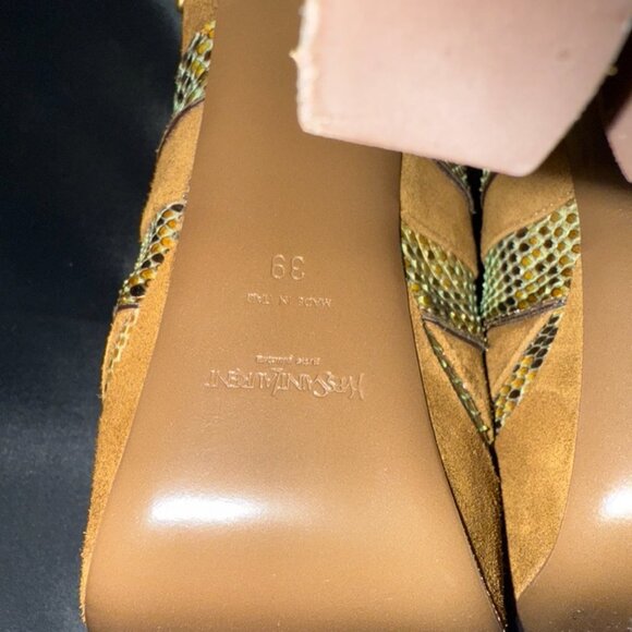 YVES SAINT LAURENT SNAKESKIN AND SUEDE PEEP-TOE SANDALS - Picture 8 of 8